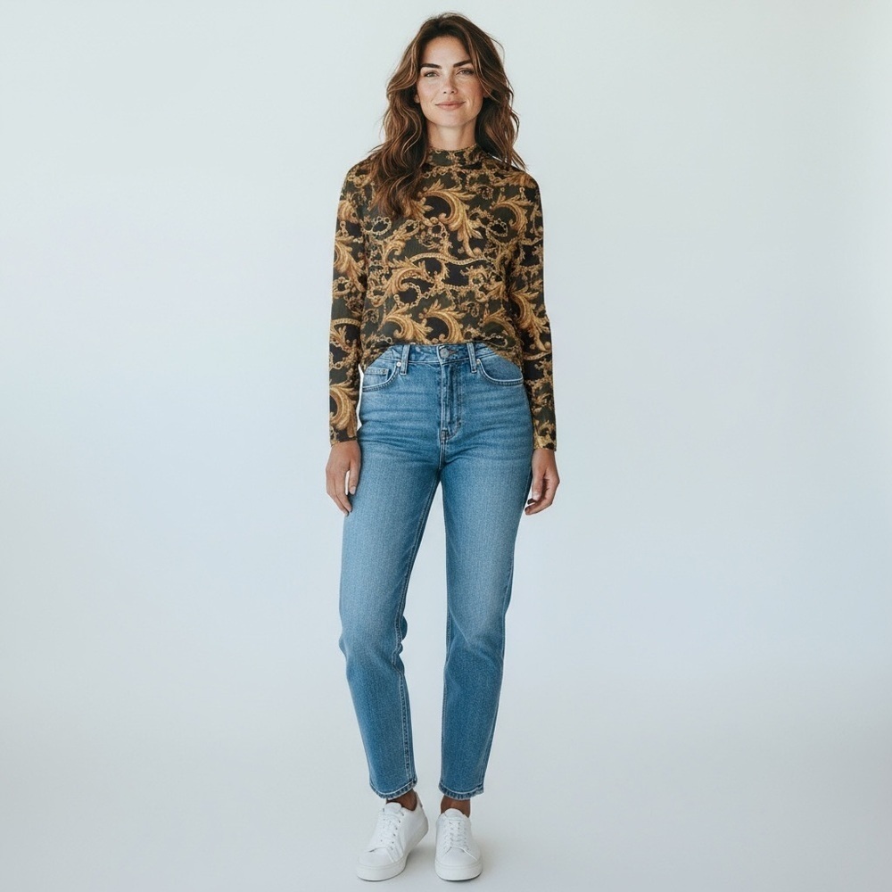 Zara Trafaluc Ornate Black and Brown Top